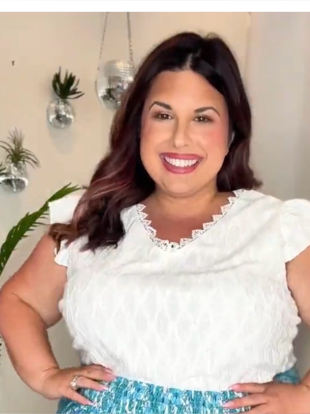 Plus White Textured Lace-Trim Top